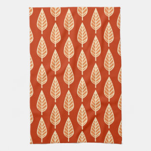 Beech leaf pattern - Shades of mandarin orange Tea Towel