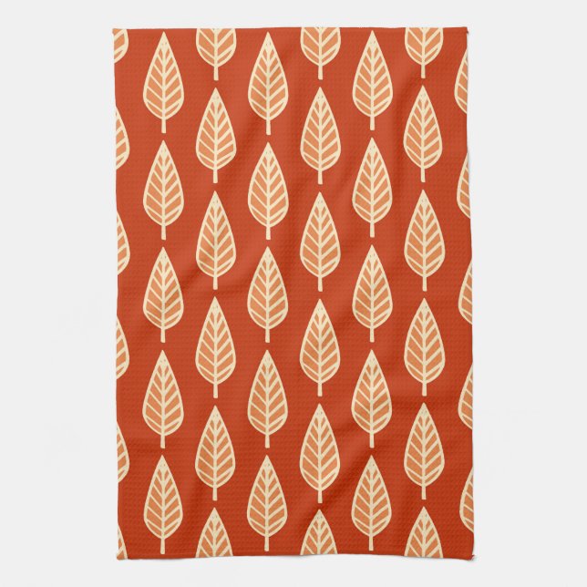 Beech leaf pattern - Shades of mandarin orange Tea Towel (Vertical)