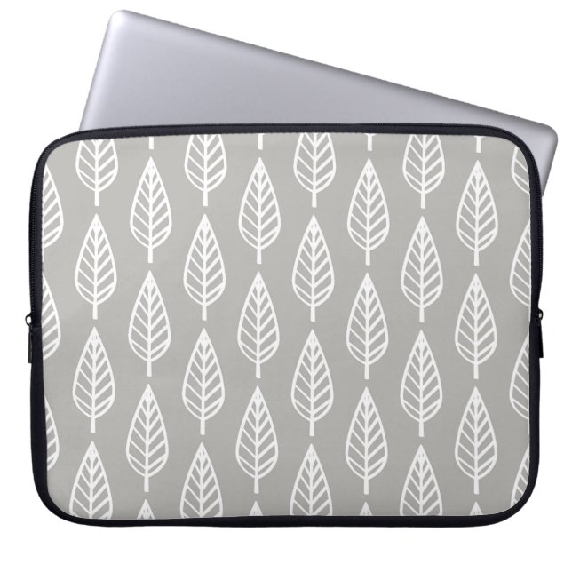 Beech leaf pattern - silver grey / grey and white laptop sleeve (Front)