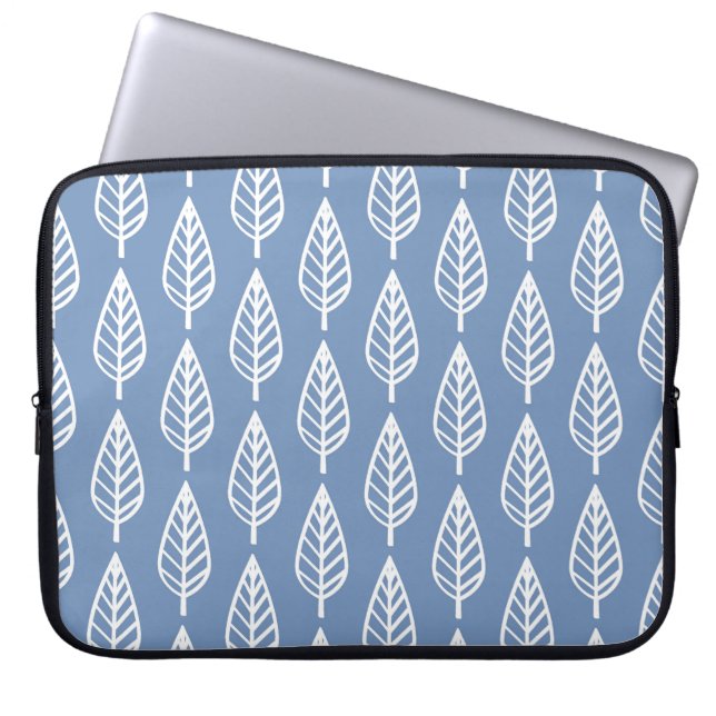 Beech leaf pattern - Sky blue and white Laptop Sleeve (Front)