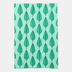 Beech leaf pattern - Turquoise and aqua Tea Towel