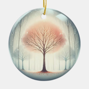 Beech tree Serene Winter Sanctuary Ceramic Ornament