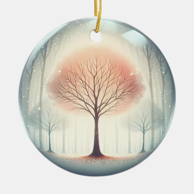 Beech tree Serene Winter Sanctuary Ceramic Ornament (Front)