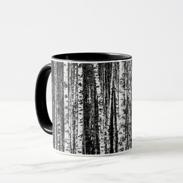 Beech Trees, White and Charcoal Grey / Grey Mug (Front Left)