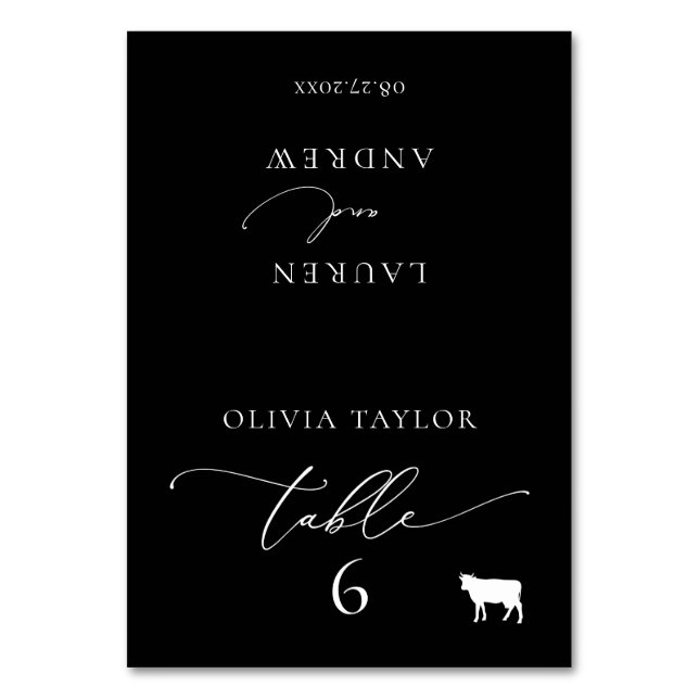 Beef Black Minimalist Wedding Guest Name Table Number (Front)