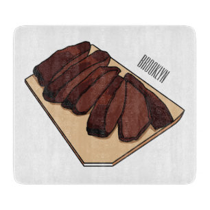 Beef brisket cartoon illustration cutting board
