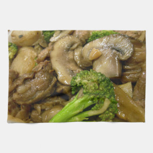 Beef, broccoli & mushroom stir fry tea towel