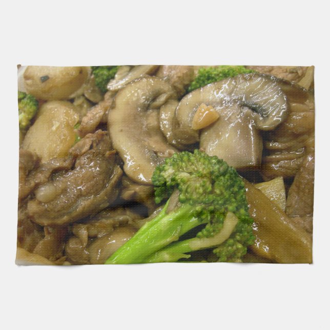 Beef, broccoli & mushroom stir fry tea towel (Horizontal)