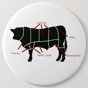 Beef Butcher Chart - Tasty Delicious Yummy Beef! 6 Cm Round Badge