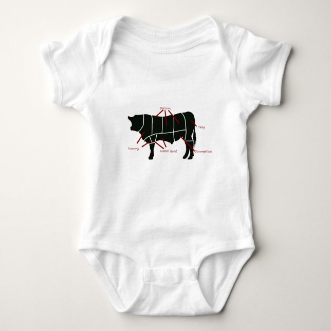 Beef Butcher Chart - Tasty Delicious Yummy Beef! Baby Bodysuit (Front)