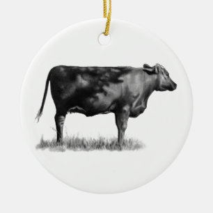 Beef Cow/Heifer in Pencil: Realism: Drawing Ceramic Ornament