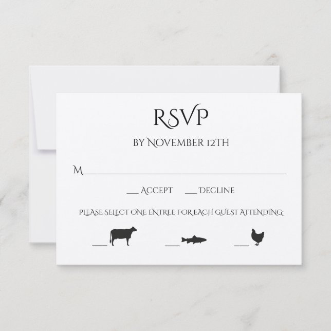 Beef Fish Chicken 3 Entree Choice Wedding RSVP (Front)