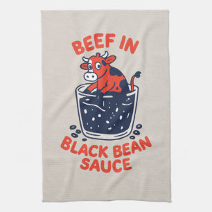Beef in Black Bean Sauce Fun Design Tea Towel