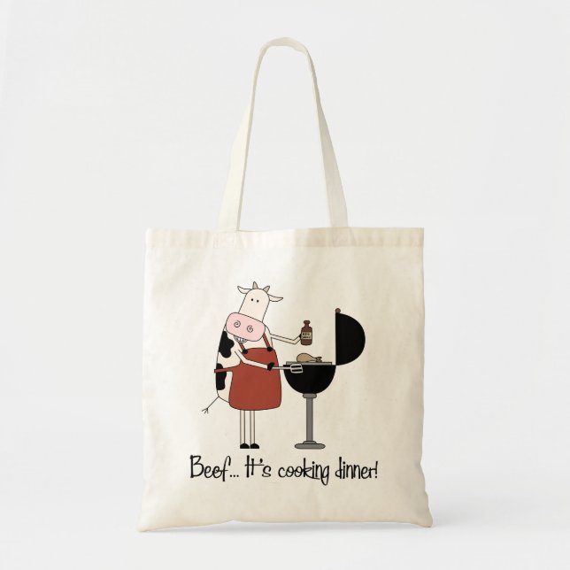 Beef It's Cooking Dinner Funny Cow BBQing Chicken Tote Bag (Front)