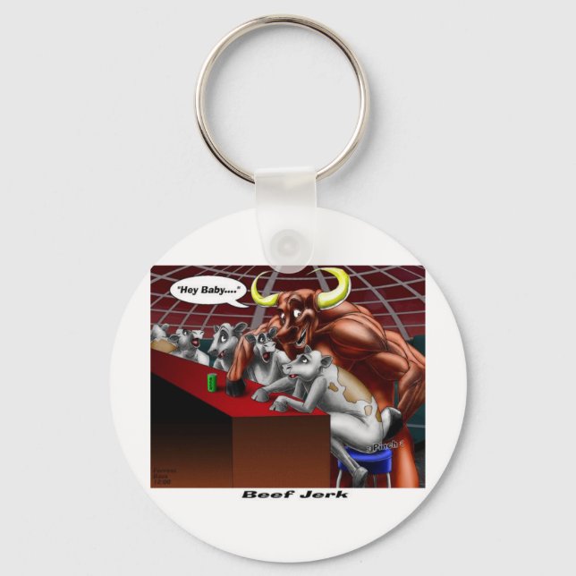 Beef Jerky Origins Funny Cow & Bull Cartoon Gifts Key Ring (Front)