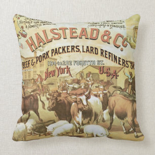 Beef & Pork Packers, c.1880 (colour litho) Cushion