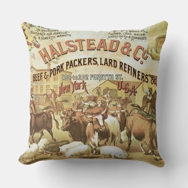 Beef & Pork Packers, c.1880 (colour litho) Cushion (Front)