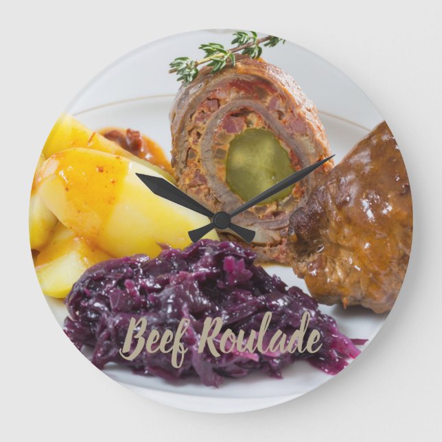 Beef Roulade with potatoes and red cabbage kitchen Large Clock (Front)