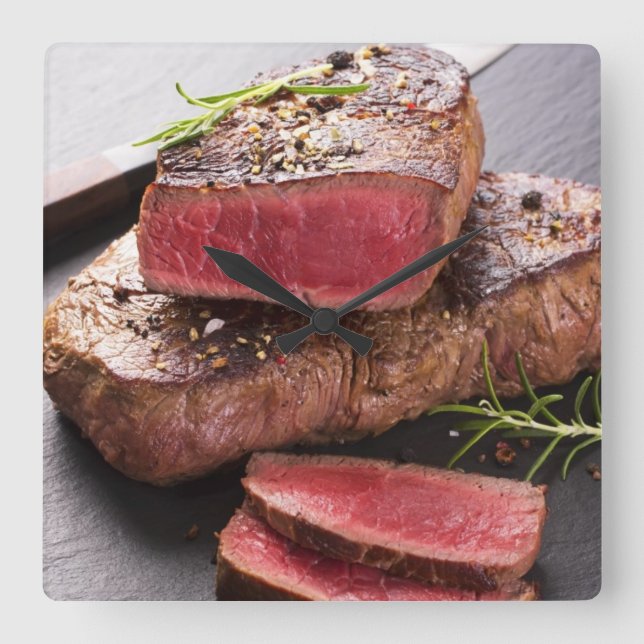 Beef steak square wall clock (Front)