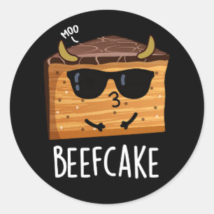Beefcake Funny Cake Pun Dark BG Classic Round Sticker
