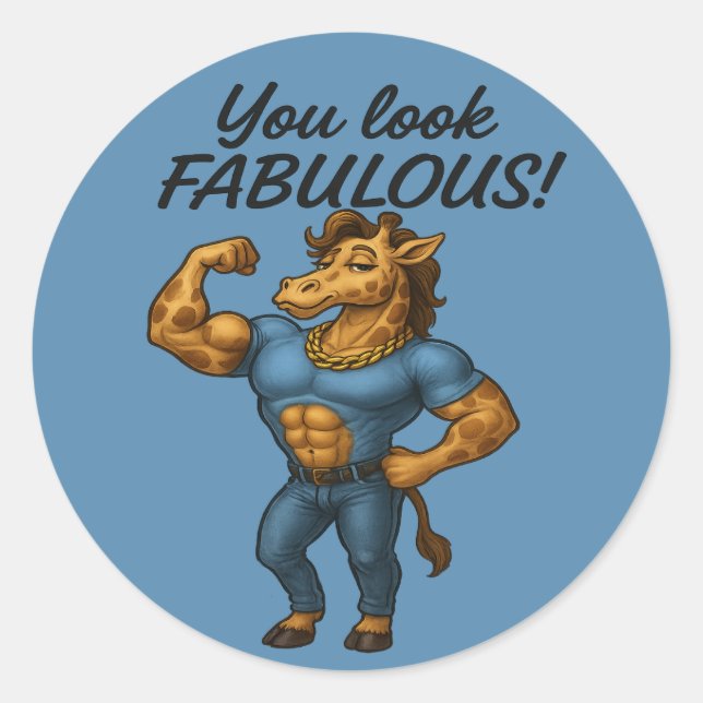 Beefcake Giraffe – Fabulous and Flexed Classic Round Sticker (Front)