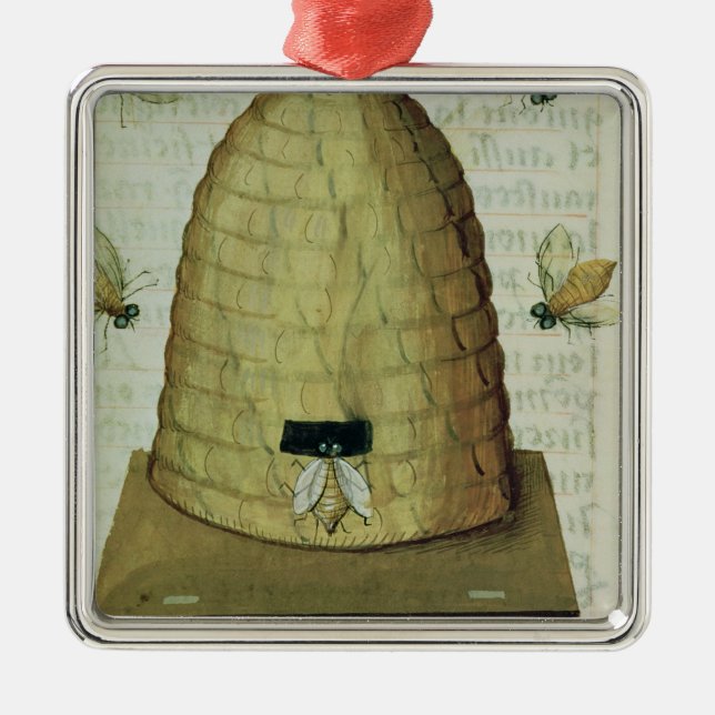 Beehive and Bees Metal Ornament (Front)