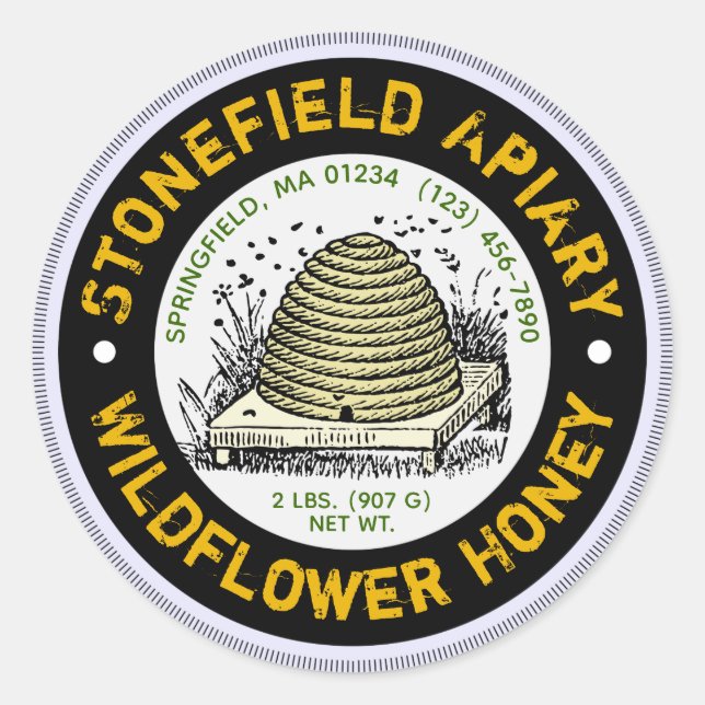 Beehive Apiary Name Lavender Honey Jar Stickers (Front)