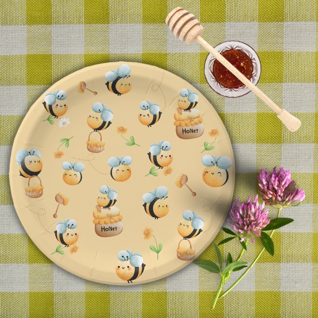 Beehive Bees and Honey First Bee-Themed Birthday Paper Plate (Creator Uploaded)