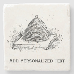 Beehive Black and White Vintage Drawing Stone Coaster