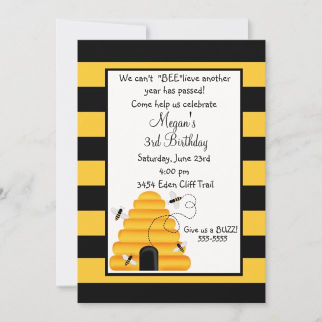 Beehive Bumblebee Birthday Invitations (Front)