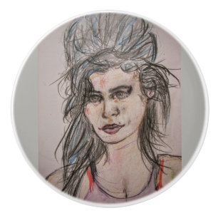 Beehive Girl Walking Ceramic Knob