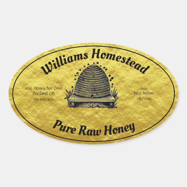 Beehive Honey Faux Gold Jar Apiary Label | Honey (Front)