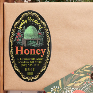 Beehive Local Honey Jar Oval Sticker