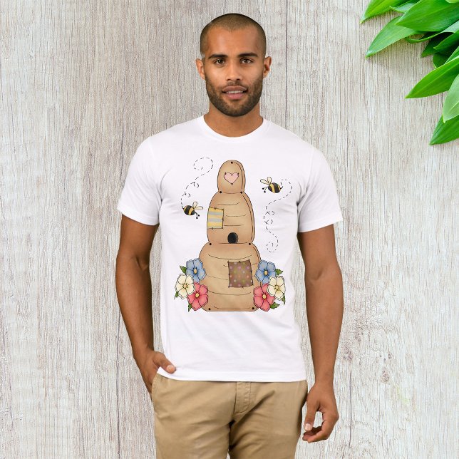 Beehive With Bees And Flowers Mens T-Shirt (Creator Uploaded)