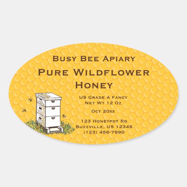 Beehive with Honeycomb Background Custom Oval Sticker (Front)