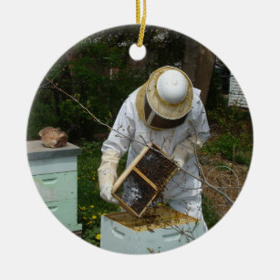Beekeeper Adds Honeybees Ceramic Tree Decoration