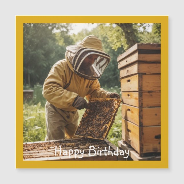 Beekeeper and Beehive Magnetic Card (Front)