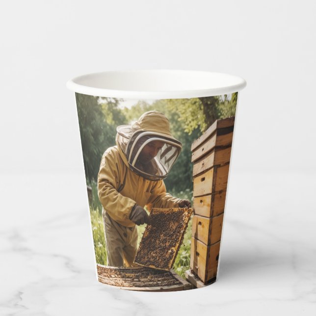 Beekeeper and Beehives Paper Cups (Front)