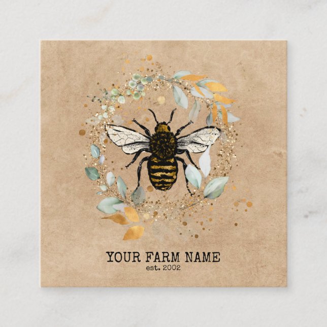 Beekeeper Apiarist Bee Farm Honeybees Honeycomb Bu Square Business Card (Front)