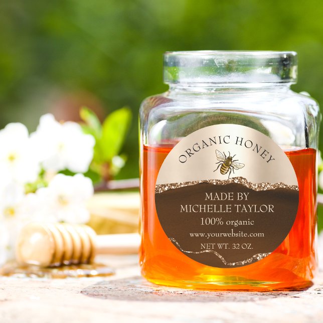 Beekeeper Apiarist Bee Farm Honeybees Honeycomb Classic Round Sticker (gold and brown honey label)