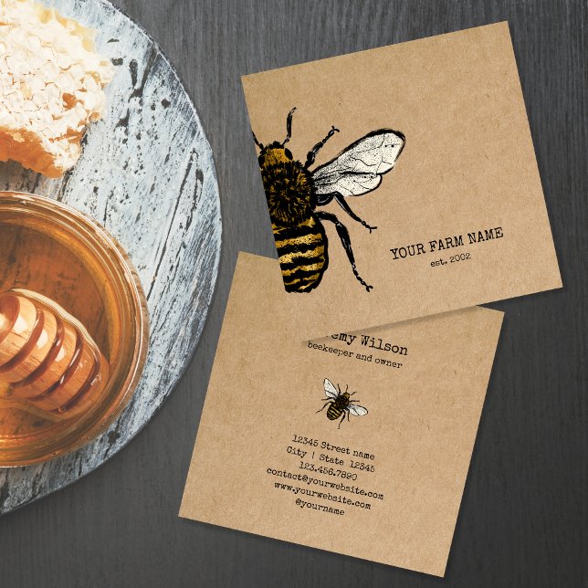Beekeeper Apiarist Bee Farm Honeybees Honeycomb Square Business Card (Creator Uploaded)
