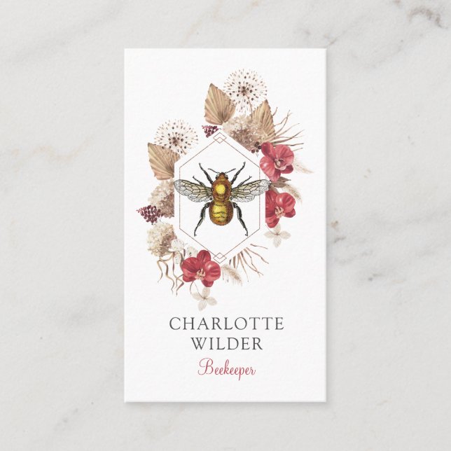 Beekeeper Apiary Bee Floral Business Card (Front)