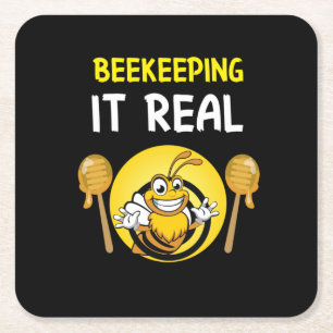 Beekeeper Art BeeKeeping It Real Square Paper Coaster