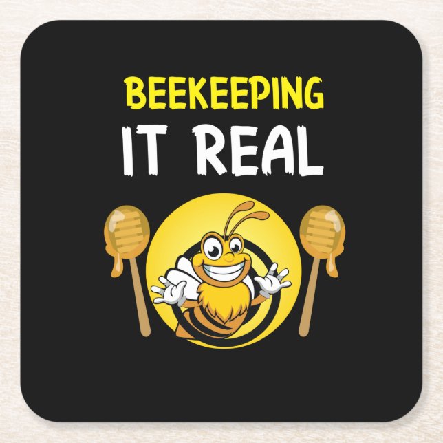 Beekeeper Art BeeKeeping It Real Square Paper Coaster (Front)