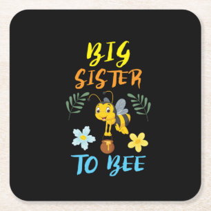 Beekeeper Art Big Sister To Bee Square Paper Coaster