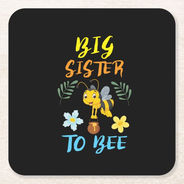 Beekeeper Art Big Sister To Bee Square Paper Coaster (Front)