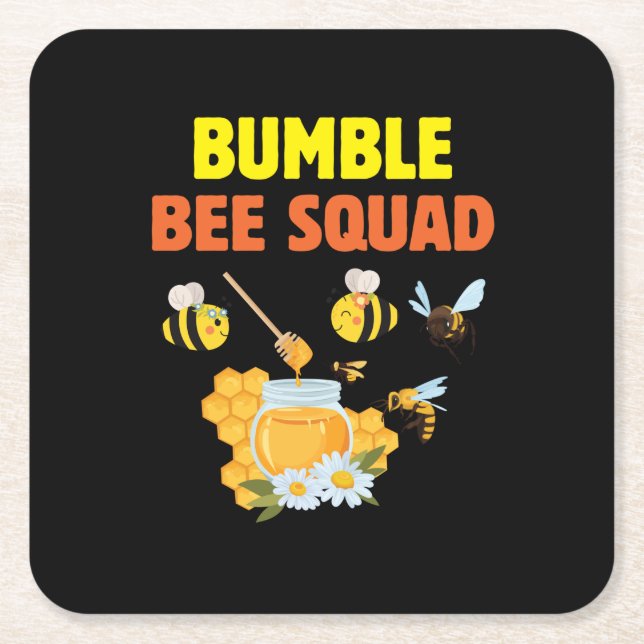 Beekeeper Art Bumble Bee Squad 2 Square Paper Coaster (Front)