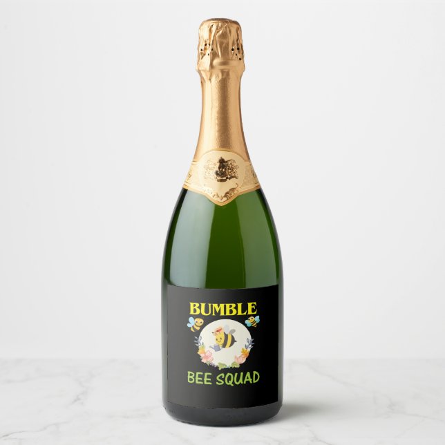 Beekeeper Art Bumble Bee Squad Sparkling Wine Label (Front)