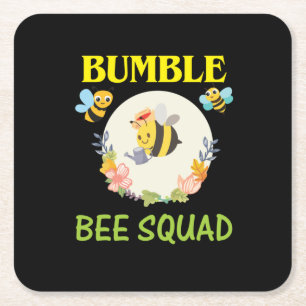 Beekeeper Art Bumble Bee Squad Square Paper Coaster