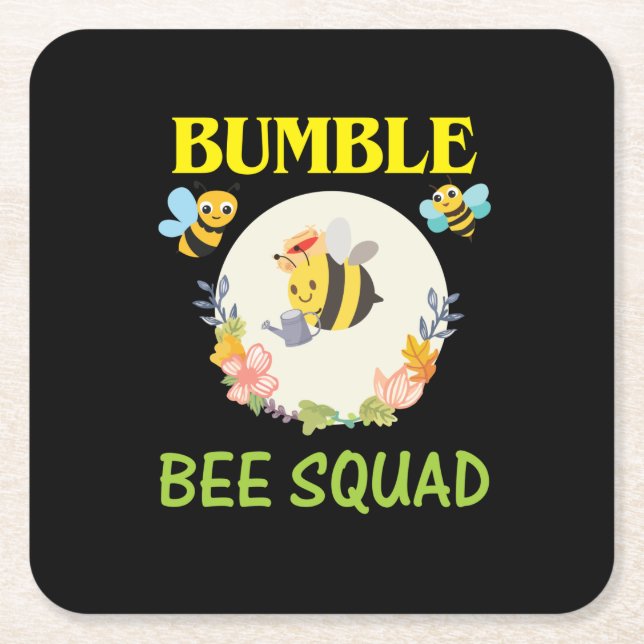 Beekeeper Art Bumble Bee Squad Square Paper Coaster (Front)